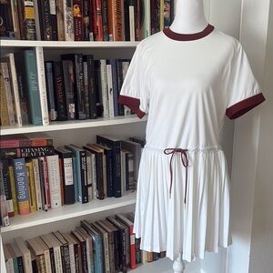 Varley Red and White Short Sleeve Pleated Tennis Dress